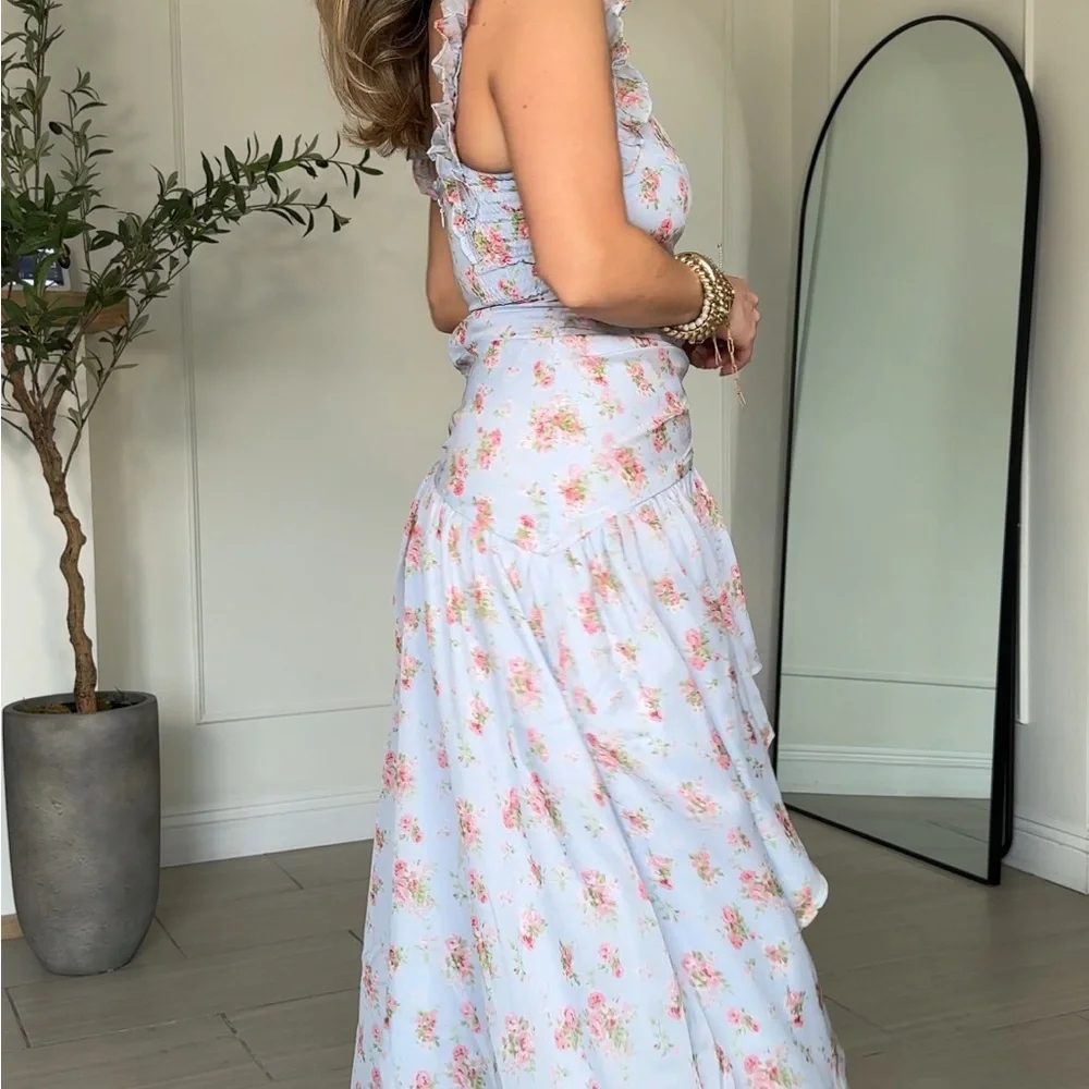 Abercrombie & Fitch Light Blue Floral Tiered Halter Dress